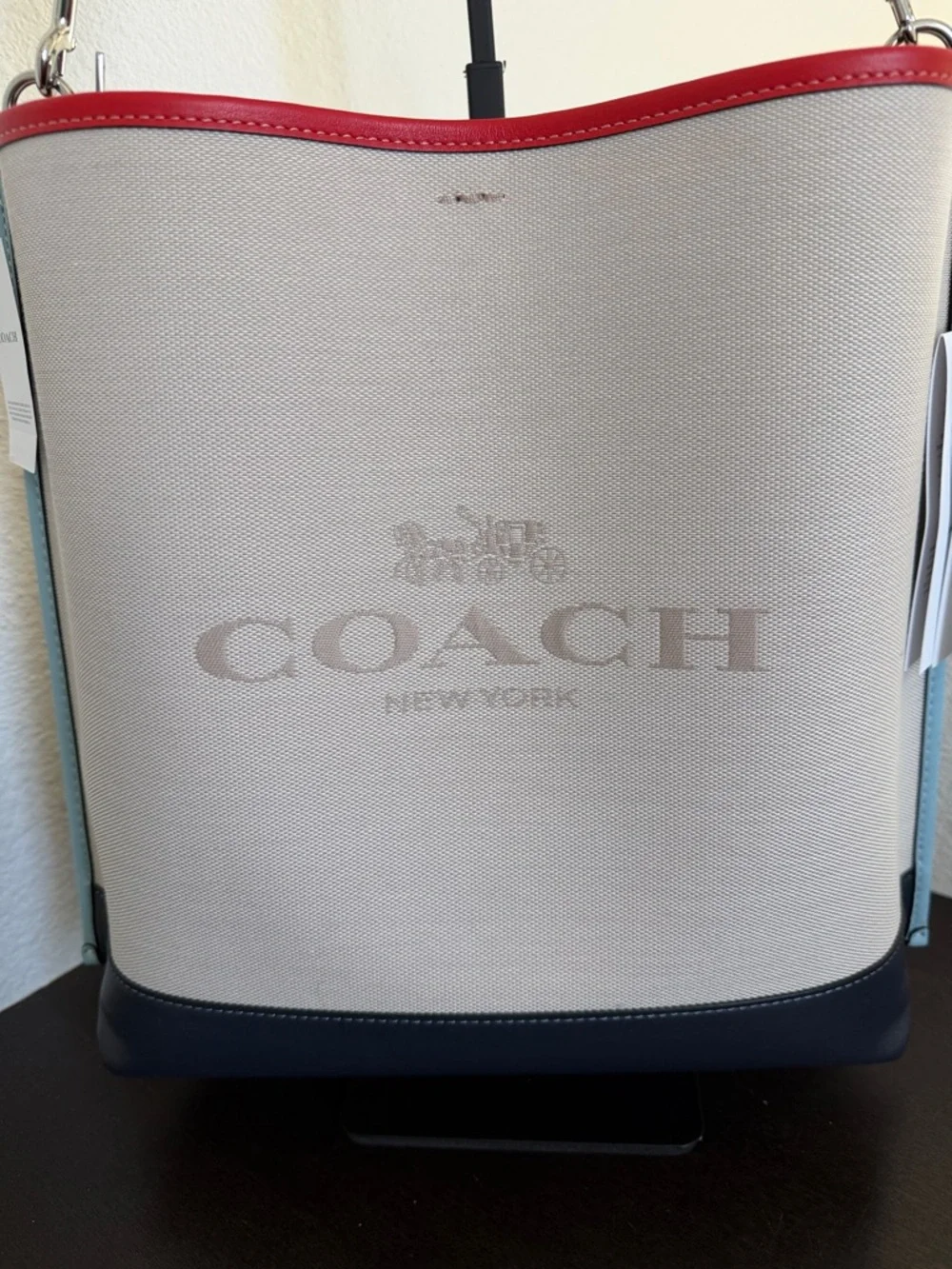 NWT Coach Colorblock Canvas Mollie Bucket Bag — Cream, Red, Navy & Yellow.